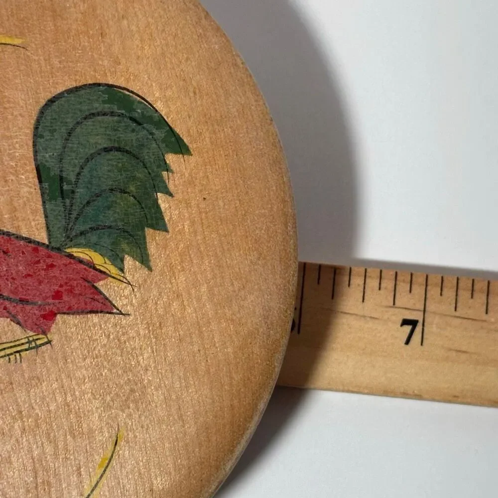 Vintage Wooden Hamburger Patty Press With Roosters on The Front 1960s